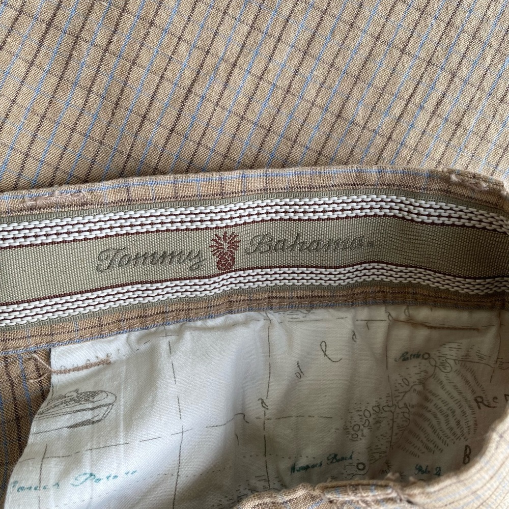 Tommy Bahama - Mens cream/blue/brown checkered LINEN/SILK high rise shorts, 36 - Picture 7 of 8